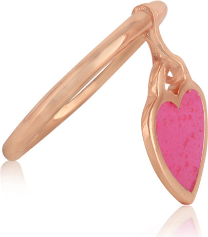 Pink-Enamelled Heart Charm Ring Sterling Silver