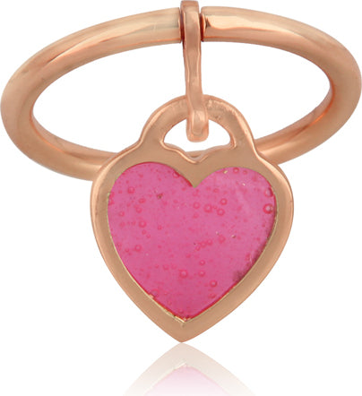 Pink-Enamelled Heart Charm Ring Sterling Silver