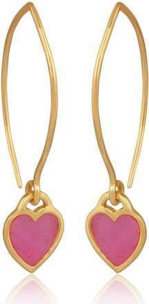 Pink-Enamelled Heart Hoops Sterling Silver