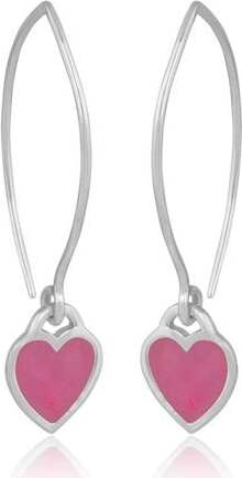 Pink-Enamelled Heart Hoops Sterling Silver