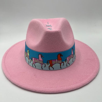 Pink fedora with baby blue details