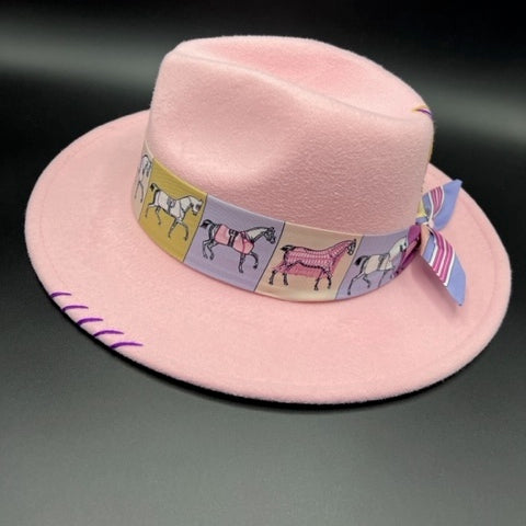 Pink fedora with purple details