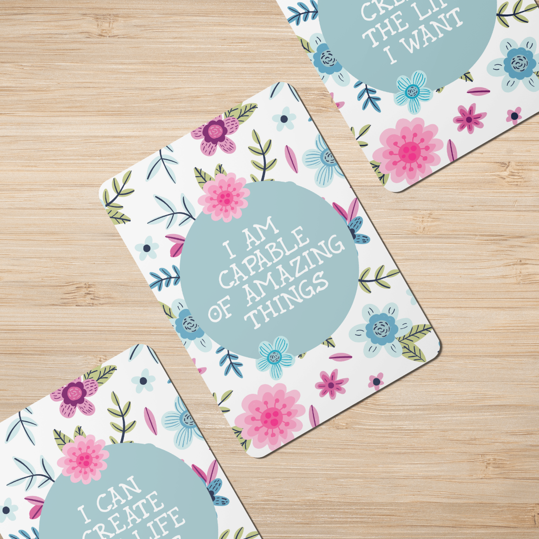 Pink Flowers Affirmation Cards - Set of 20