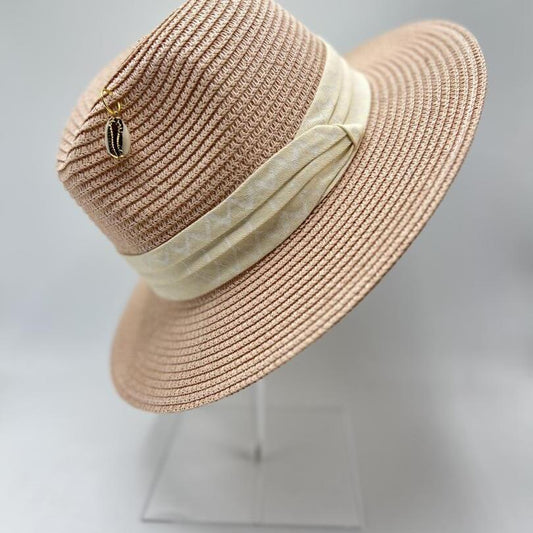 Pink summer fedora with hand drawing