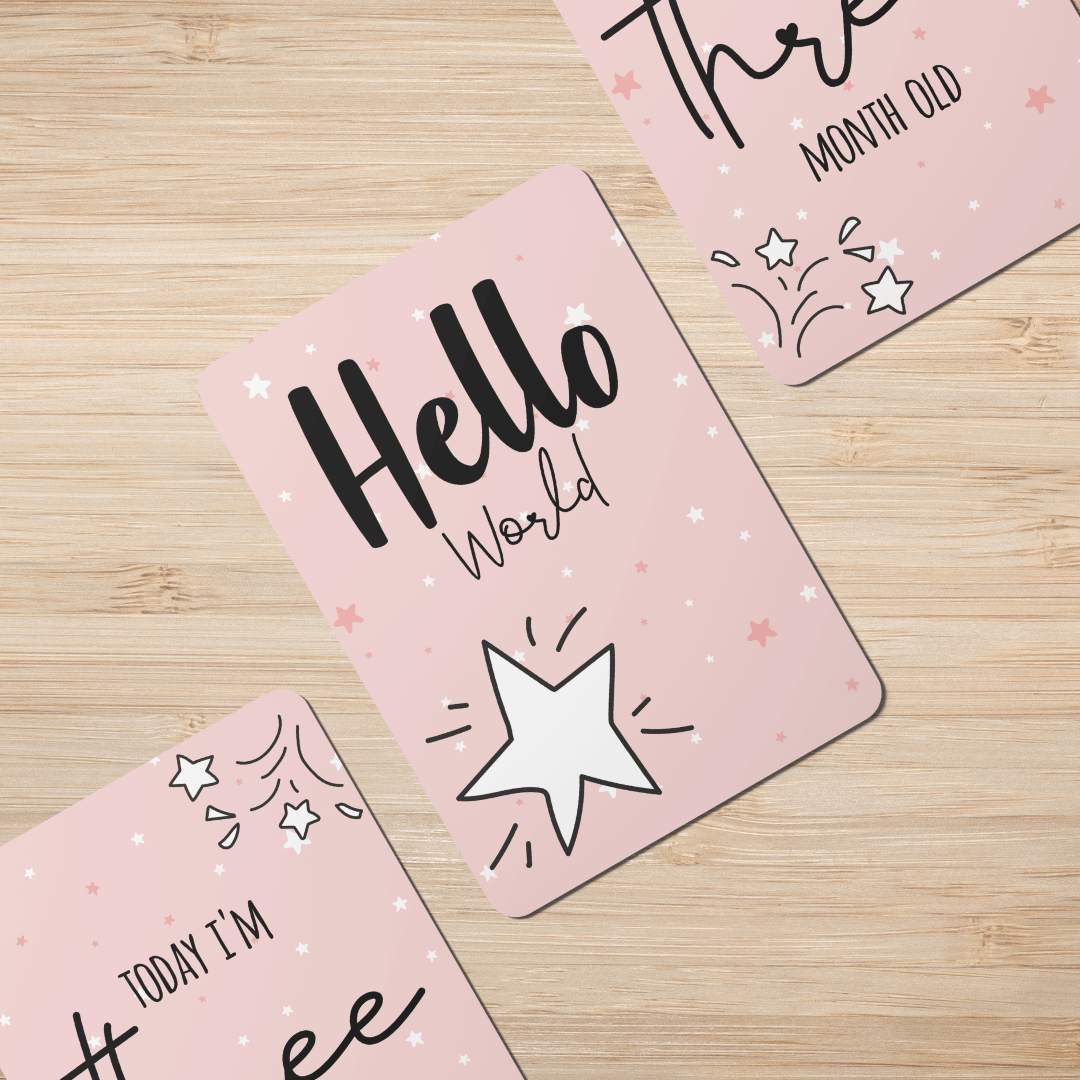 Pink Twinkle Stars Baby Milestone Cards - Set of 25