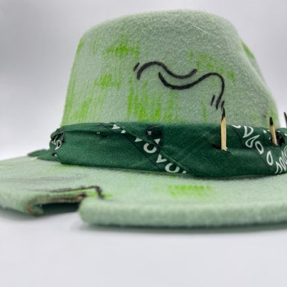 Pistachio fedora with green and back details