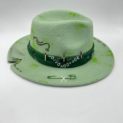 Pistachio fedora with green and back details