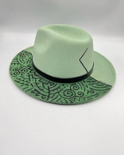 Pistachio fedora with hand drawing