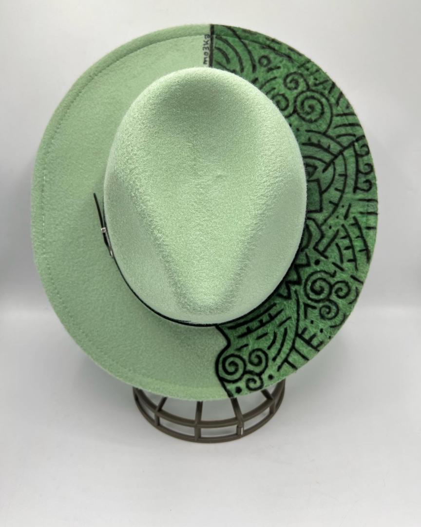 Pistachio fedora with hand drawing