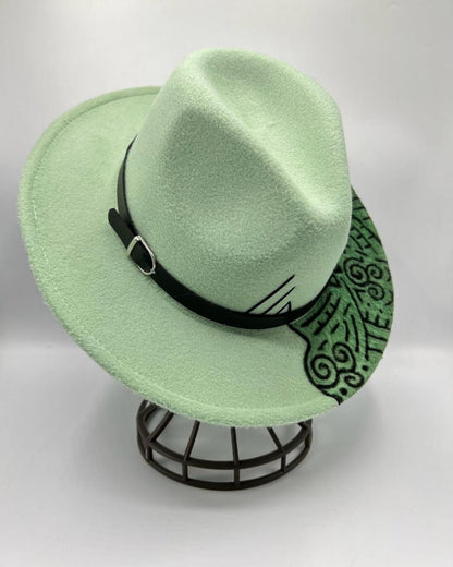 Pistachio fedora with hand drawing