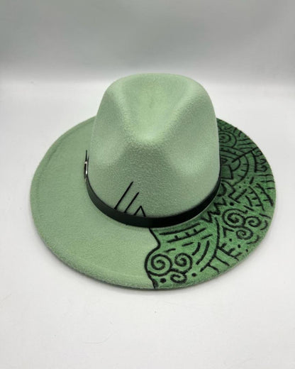 Pistachio fedora with hand drawing