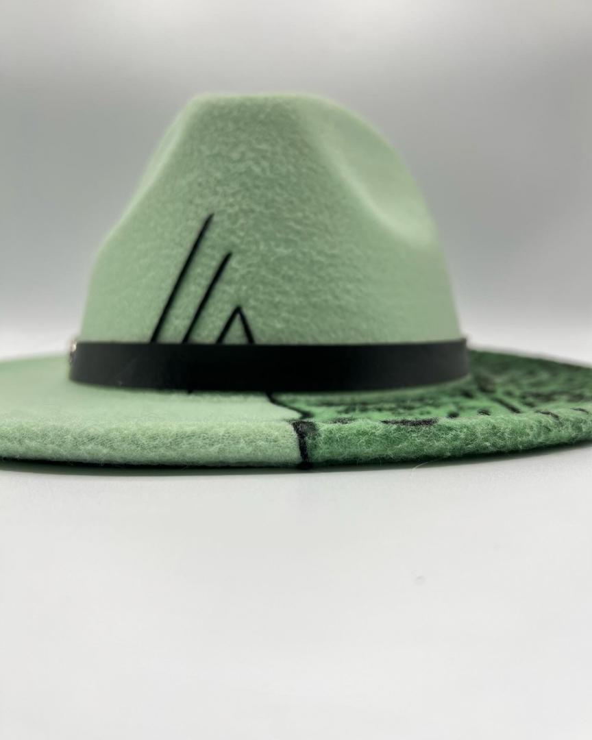 Pistachio fedora with hand drawing