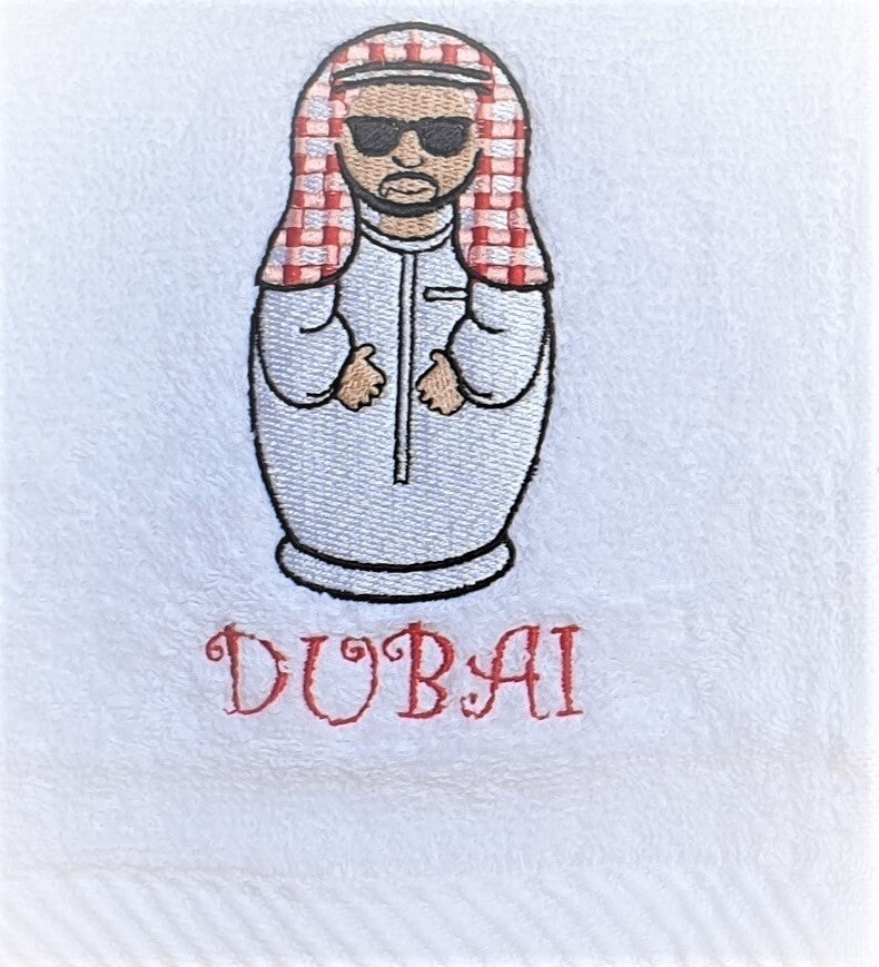 Premium Quality White Face Towel. Arab Man Design. 100% Cotton. Soft feel for your comfort. Size 30 x 30.5cm