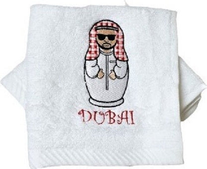 Premium Quality White Face Towel. Arab Man Design. 100% Cotton. Soft feel for your comfort. Size 30 x 30.5cm