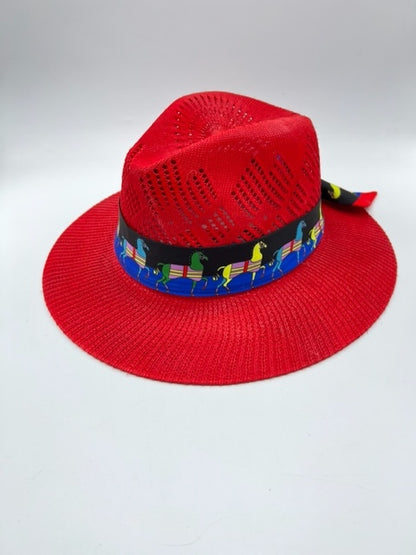 Red summer hat with scarf