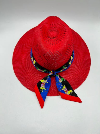 Red summer hat with scarf