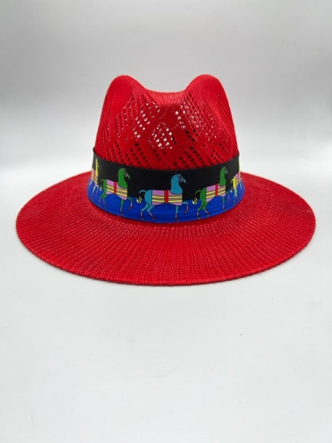 Red summer hat with scarf