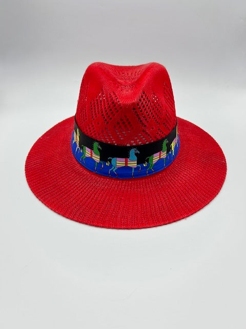 Red summer hat with scarf