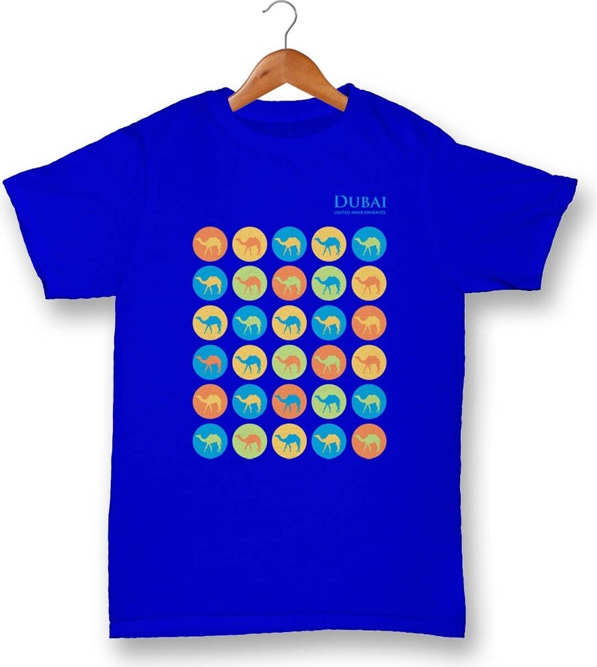 Royal Blue combed 100% cotton T-Shirt with Icon Camels Dubai  Design