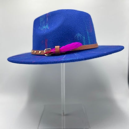 Royal blue fedora with fuchsia details