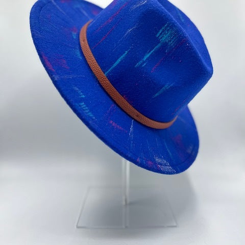 Royal blue fedora with fuchsia details