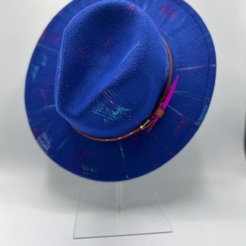 Royal blue fedora with fuchsia details