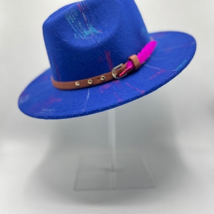 Royal blue fedora with fuchsia details