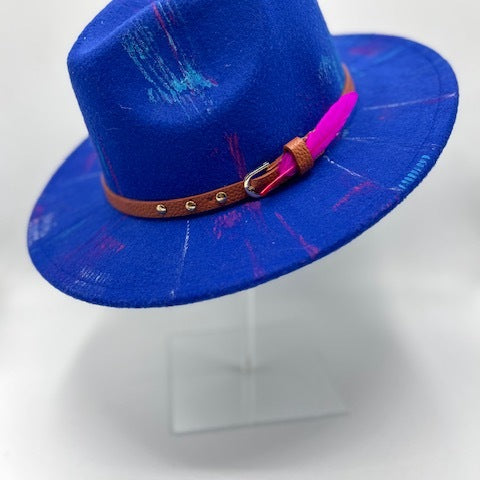 Royal blue fedora with fuchsia details