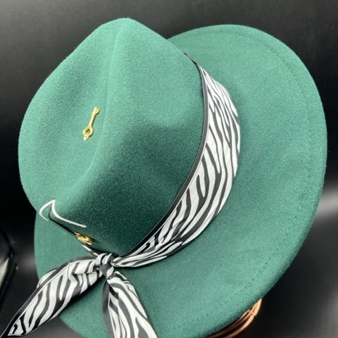 Royal green fedora with heart accessory