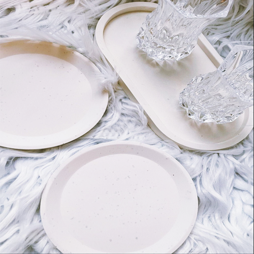 Sets of Decorative Eco-Friendly  Oval Trinket Tray with 2 round coaster in White