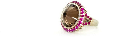 Smoky Quartz & Pink Tourmaline Ring Sterling Silver