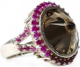 Smoky Quartz & Pink Tourmaline Ring Sterling Silver