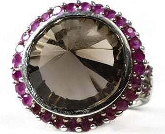 Smoky Quartz & Pink Tourmaline Ring Sterling Silver