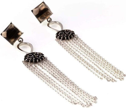 Smoky Quartz Drape Chain Earring Sterling Silver