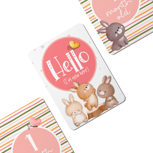 Spring Bunny Flowers Baby Milestone Cards - Set of 25