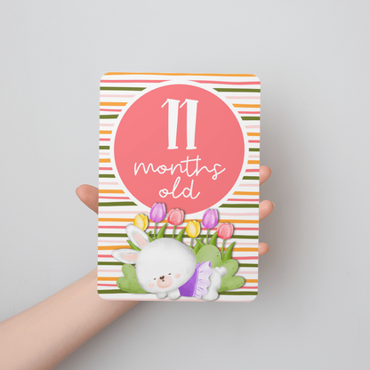 Spring Bunny Flowers Baby Milestone Cards - Set of 25