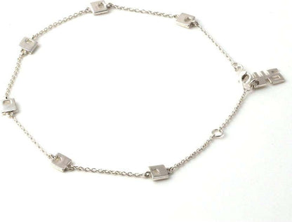 Square Bead Ankle Chain Sterling Silver