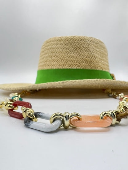 Straw summer hat with green band and airplane accessory