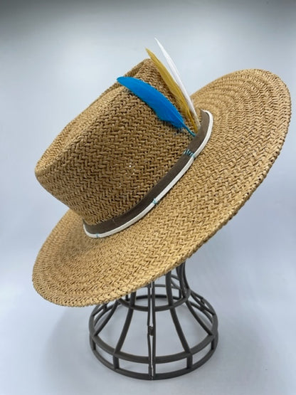 stylish paper straw summer hat with feathers