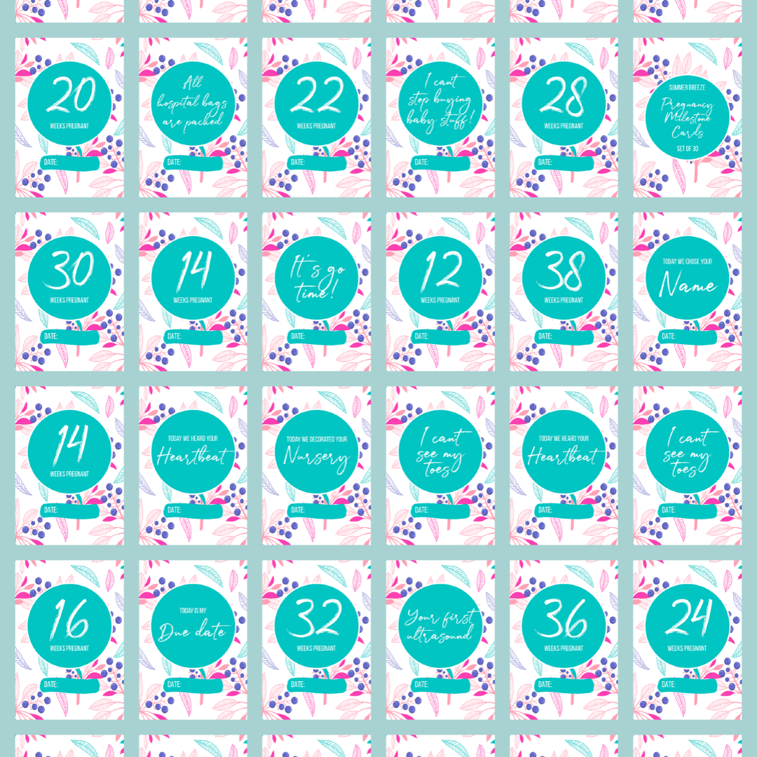 Summer Breeze Pregnancy Milestone Cards - Set of 30