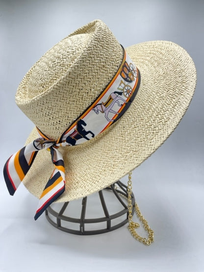 Summer hat with carriage scarf and gold chain