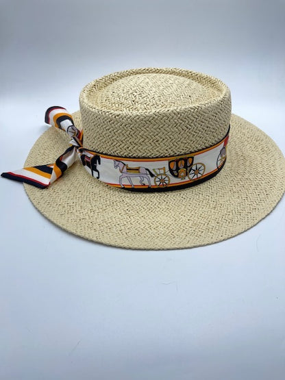 Summer hat with carriage scarf and gold chain