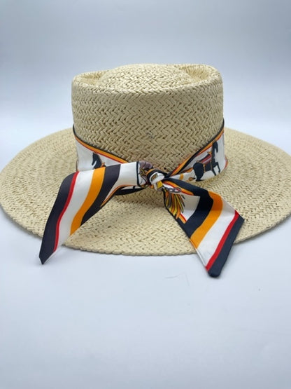 Summer hat with carriage scarf and gold chain