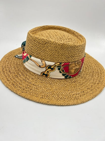 Summer paper straw hat with gold chain