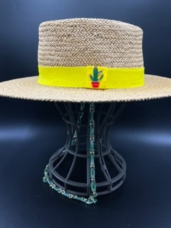 Summer paper straw hat with yellow band