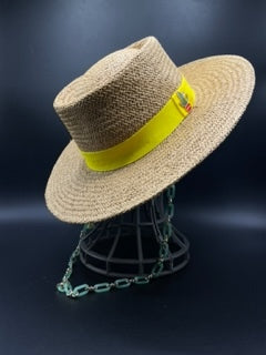 Summer paper straw hat with yellow band