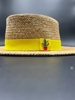 Summer paper straw hat with yellow band