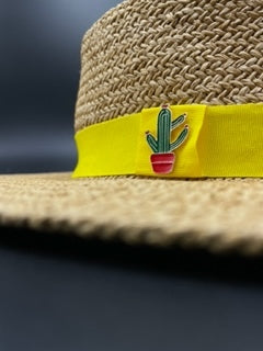 Summer paper straw hat with yellow band