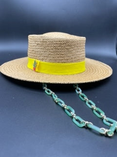 Summer paper straw hat with yellow band