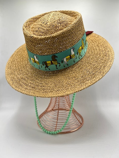 Summer paper straw hats with green chain